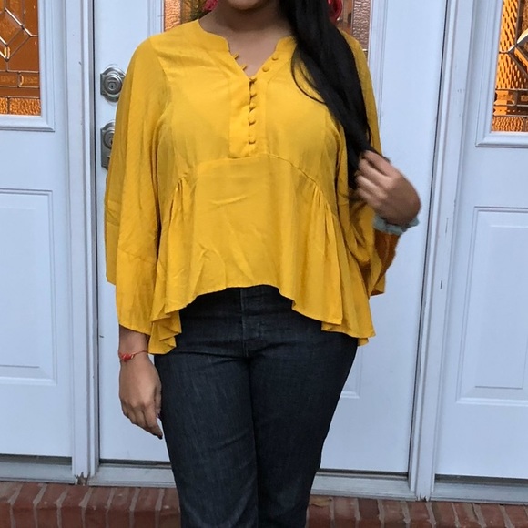 Express Button Down Peasant Style Blouse - Picture 1 of 7